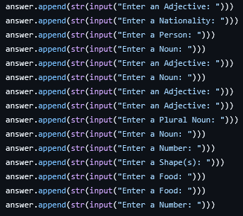 Mad Libs project screenshot